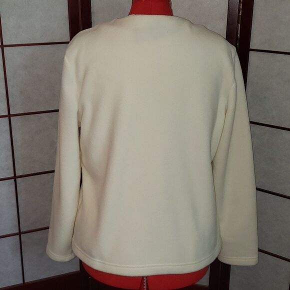 Basic Editions Cream Gold Stitched Floral Button Up Fleece Sweater - Picture 6 of 8